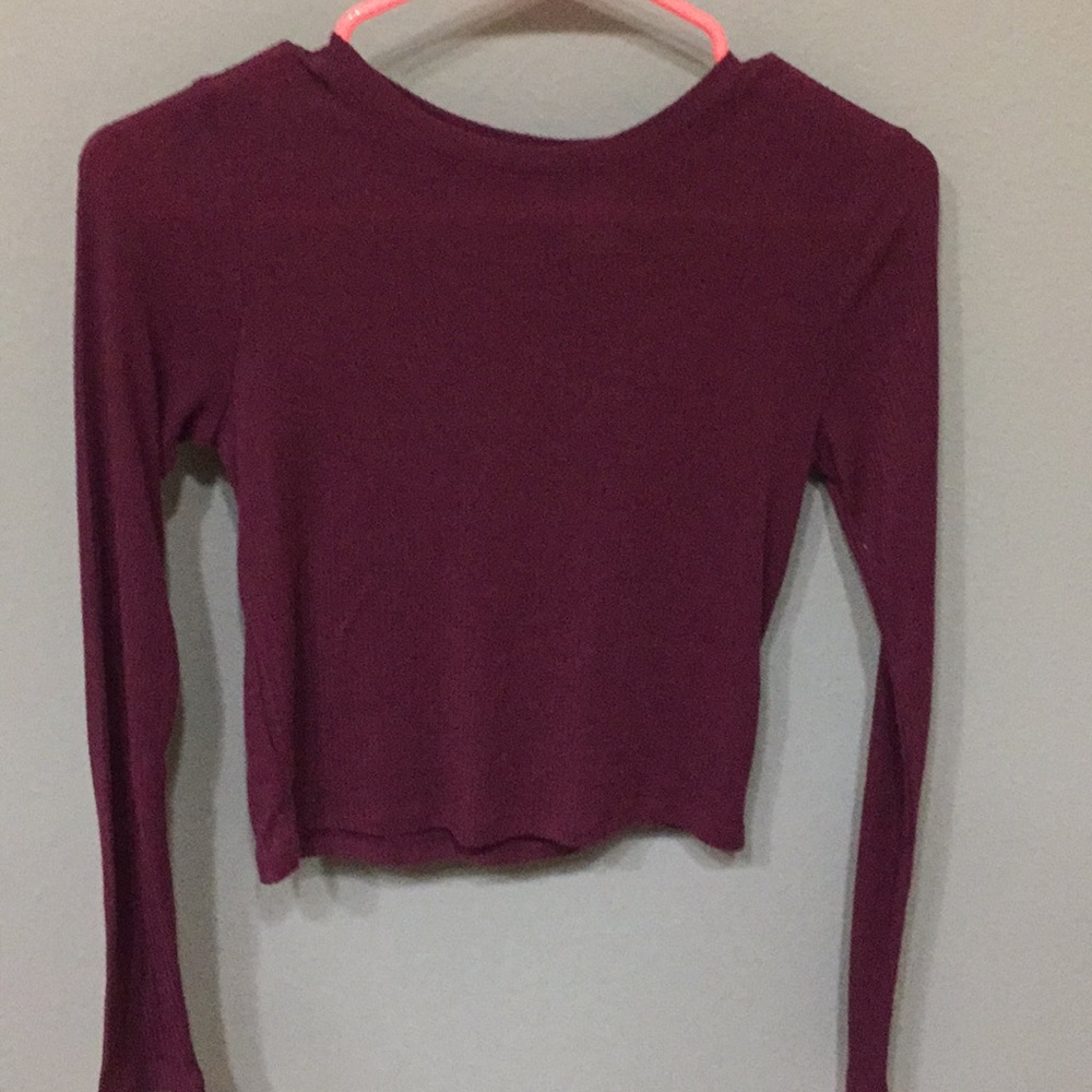 maroon long sleeve top